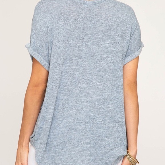 Cutout Surplus Boho Soft Blue Knit High Low Tee! - Picture 4 of 10